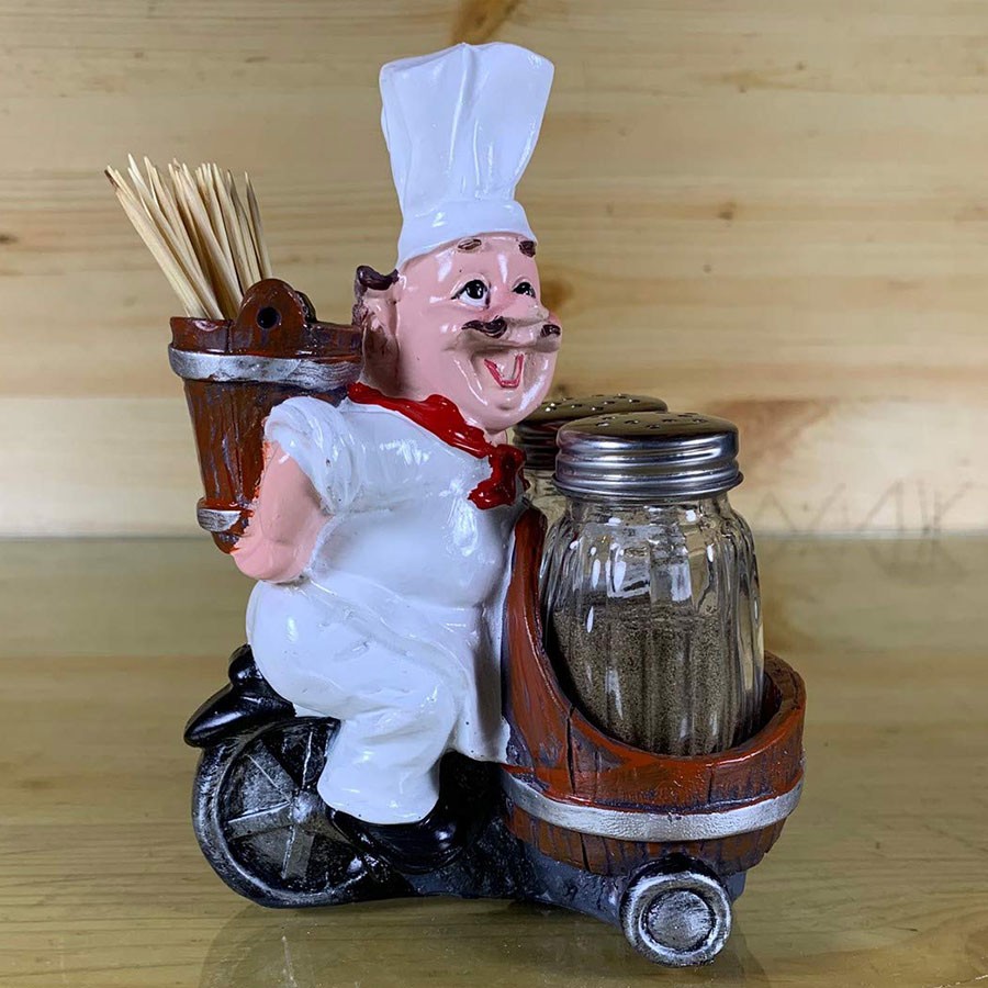 Fat Chef Salt Pepper Shakers With Toothpick Holder On Back Cycle Basket Holder Gift Send Buy Home Decore Gifts Online OT0012 Egiftmartcom